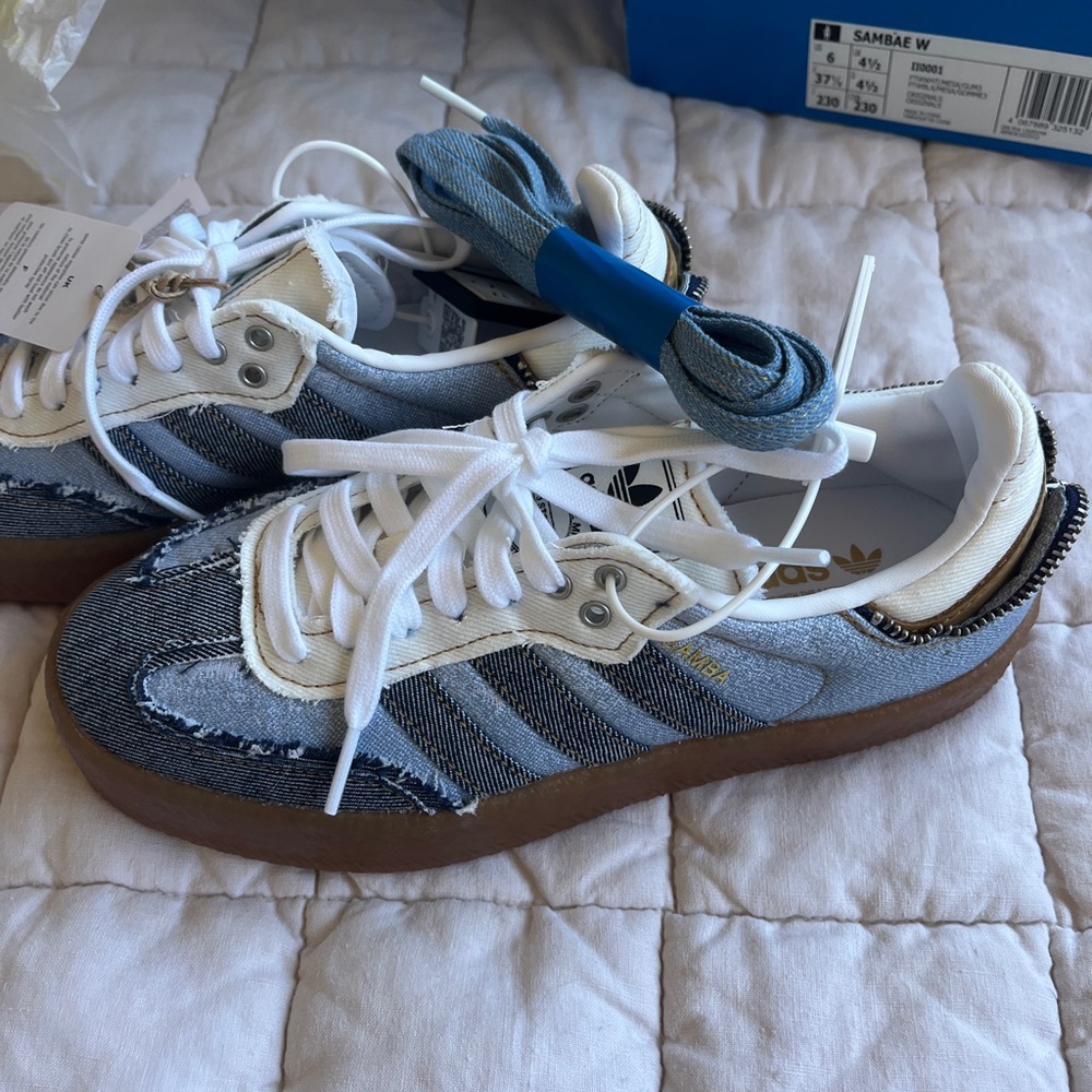 Limited Adidas Blue Denim Sneakers with White Accents Sambae W New In Box